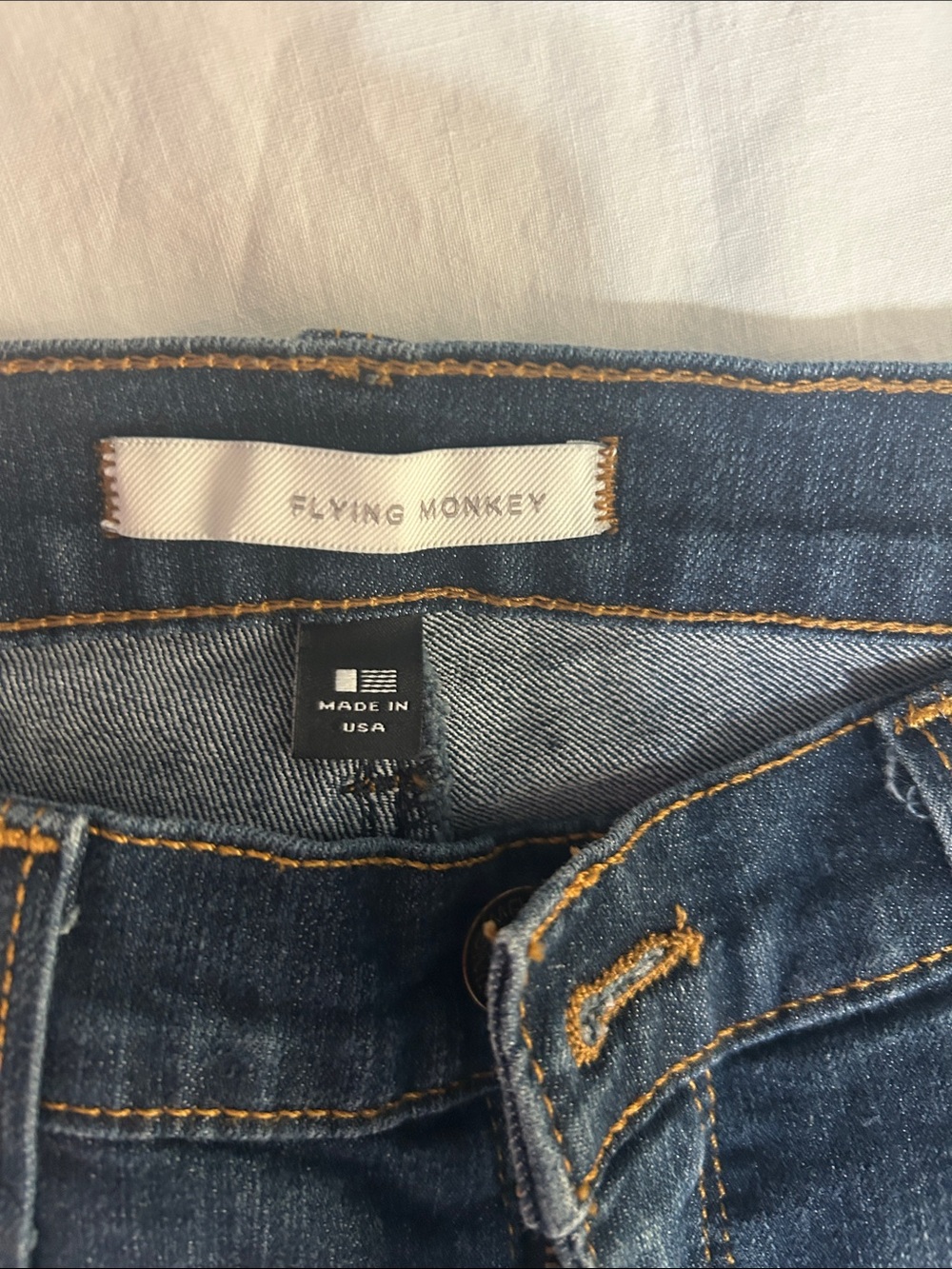 Flying Monkey Dark Blue High-Rise Jeans with Gold Stitching